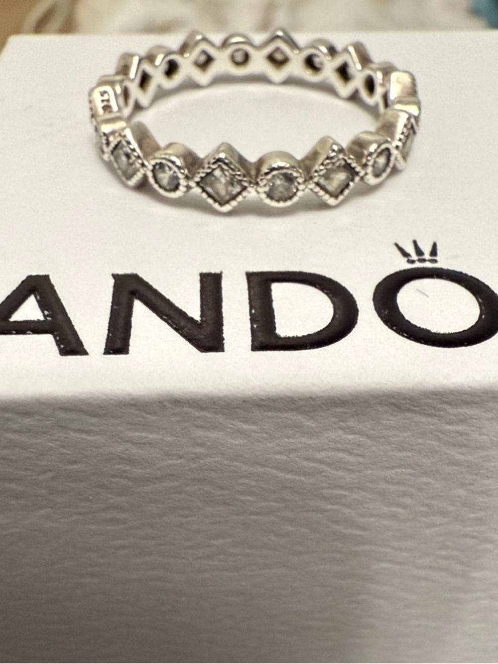 Pandora Silver Diamond Motif Stacking Ring - Silver
